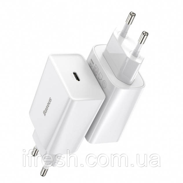 Мережевий зарядний пристрій Baseus Speed Mini Quick Charger Type-C 1C 20W EU, White (CCFS-SN02)