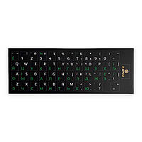 Наклейки на клавиатуру ПК и ноутбука ХОКО зеленые и белые буквы Укр/Рус/Анг черный ПВХ фон 1 шт