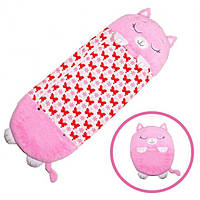 Спальний дитячий мішок 3в1 для сну подушка іграшка спальник 140х50 см на блискавці Happy Nappers. NY-598 Колір: рожевий