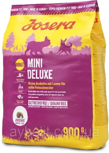 Сухий корм для дорослих собак малих порід Josera MiniDeluxe Adult беззерновий з ягням 900 г (4032254745174)