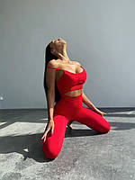Фітнес-костюм безшовний спортивний Push UP червоний (топ, легінси) для фітнесу, йоги, стретчингу M