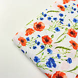 Тканина бавовняна "Маки і волошки" на білому тлі №1313, фото 7