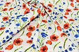 Тканина бавовняна "Маки і волошки" на білому тлі №1313, фото 4