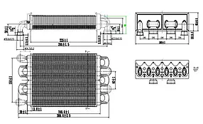 Бітермічний теплообмінник для газового котла Egis 24 kw (після 2008 р) короткий-220 мм 65106300, фото 5