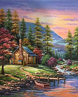 Діамантова вишивка. Картина на підрамнику "Будинок у гущині", 40х50см, круглі стрази