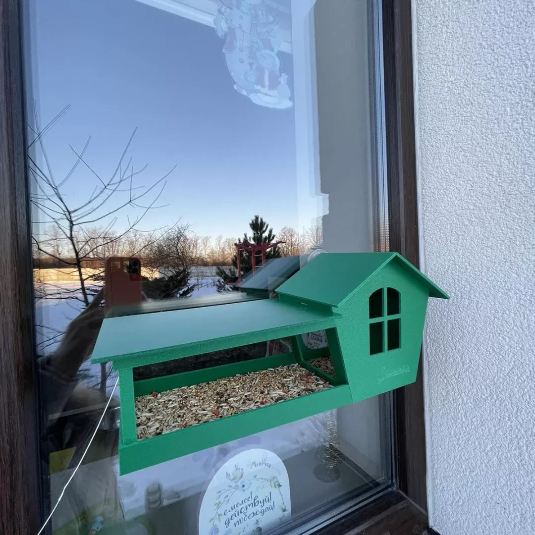 Годівниця для птахів на вікно в подарунковій коробці з присосками Зелена, фото 1
