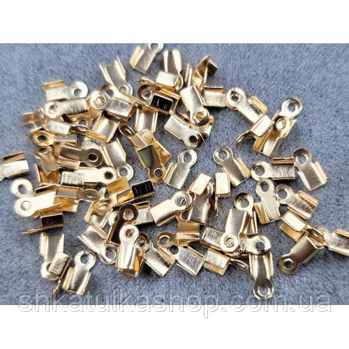 (3гр) Затискач-кінцівка для стрічок, шнура 3*6мм, золото, фото 1