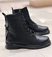 Ботинки демисезонные женские на флисе черные со шнуровкой Турция 2033 Mario Muzi 2993