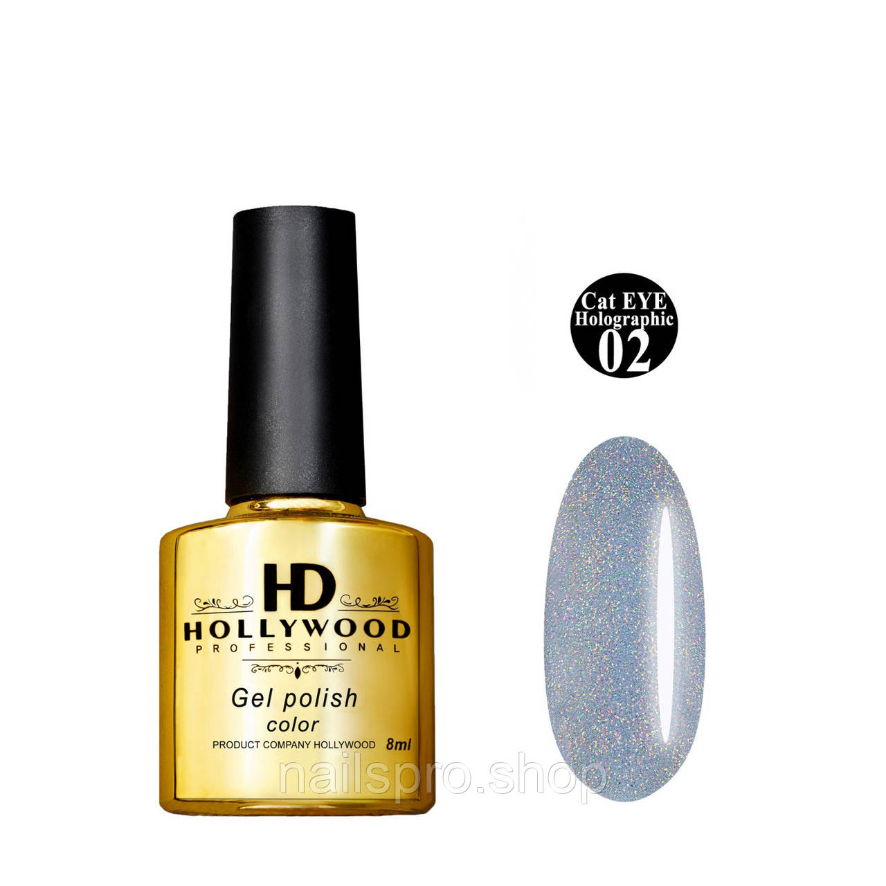 Гель-лак Котяче око 02 голографік HD Hollywood 8 ml