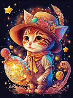 Діамантова вишивка. Картина на підрамнику "Кіт з сузір"я", 40х50см, круглі стрази