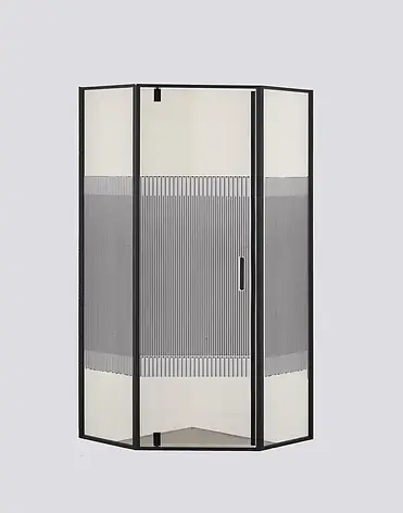 Душова кабіна 90*90*185 см п'ятикутна без піддона, скло прозоре з візерунком 6 мм, чорний профіль, фото 1