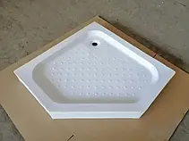 Душова кабіна 90*90*200 см п'ятикутна з піддоном 12 см, скло прозоре 6 мм, чорний профіль, фото 5