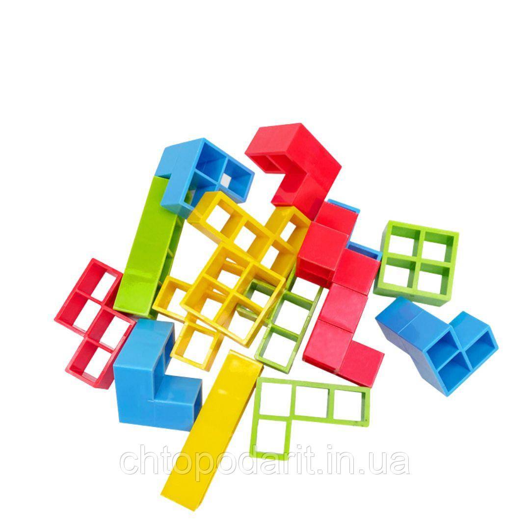 Набір блоків 16 шт. для Тетріс вежа, настільна гра, дженга, з фігурками, балансуюча фортеця Код 00-0089, фото 1