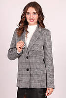 Піджак подовжений жіночий сірий картатий бузкова костюмна тканина подовжена Актуаль 029, 46