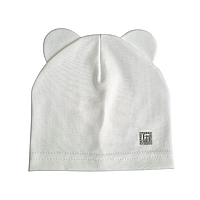 Світло молочна Дитяча трикотажна шапка з вушками, Одношарова шапка 1 рік 2 роки для дівчинки