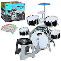 Детская барабанная установка jazz drum M33A - 5 барабанов, тарелка , нотные карточки, стульчик