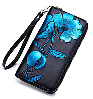 Женский кошелек на молнии из натуральной кожи с рисунком