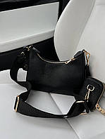 Женская подарочная сумка Prada Leather Black (черная) BONO566366 маленькая сумочка на текстильном ремне cross