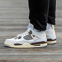 Женские кроссовки Nike Air Jordan Retro 4 Ma Maniere Beige Brown (белые с серым и бежевым) крутые кроссы I1262