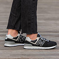 Женские кроссовки New Balance 574 Classic Black\White (черно-белые) осенне-весенние повседневные кроссы И1401