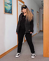 Спортивний костюм жіночий із двонитки з жилеткою на синтепоні Великого розміру Чорний