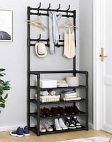 Напольная вешалка для одежды new simple floor clothes rack size с полками и крючками Черная