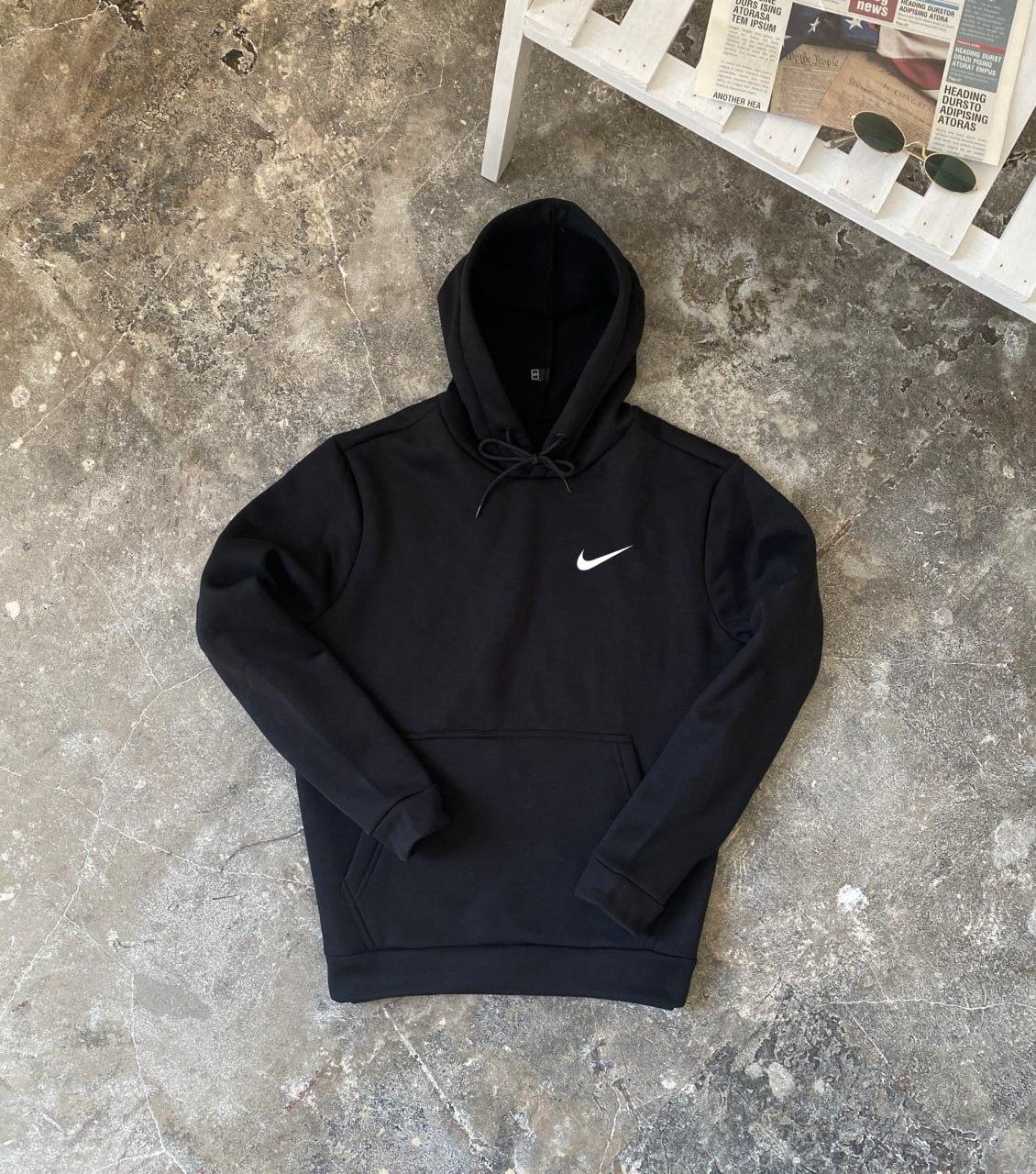 Чорне зимове худі Nike чоловіче з начосом, Утеплене спортивна чорна ...