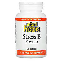 Витамины группы Б плюс 1000 мг витамина C, Stress B Formula, Natural Factors, 90 таблеток