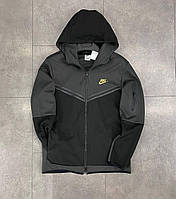 Спортивная кофта Nike Tech Fleece мужская черная с серым с капюшоном брендовая на весну модная стильная