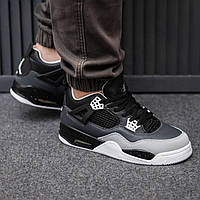 Мужские кроссовки Nike Air Jordan 4 Retro (чёрные с серым) низкие демисезонные классные спортивные КІТ2384