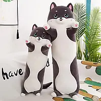 Мягкая игрушка подушка обнимашка кот батон темно серый 130 см, 2 в 1 игрушка подушка, плюшевый кот батон серый