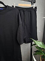 Мужской базовый костюм: футболка+шорты (черный) fs1 качественная повседневная спортивная одежда для парней