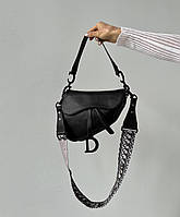 Женская мини сумка клатч Christian Dior Saddle Dark Black (черная) art44002 стильная модная Кристиан Диор mood