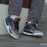 Мужские кроссовки Nike Air Jordan Retro 4 Black\Grey\Red (серые) повседневные спортивные деми кроссы i1407