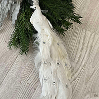 Украшения на елку белый Павлин на прищепке, 31 см