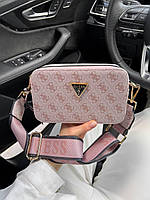 Женская подарочная сумка клатч Guess (розовая) AS287 стильная красивая на длинном текстильном ремне cross mood