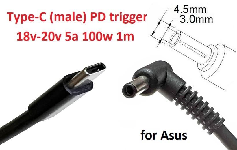 Кабель-перехідник тригер PD 18-20v Type-C (max 5a, 100w) на 4.5x3.0(2.7)mm (+pin) 1m з USB Type-C (male) Power Delivery PD тригер