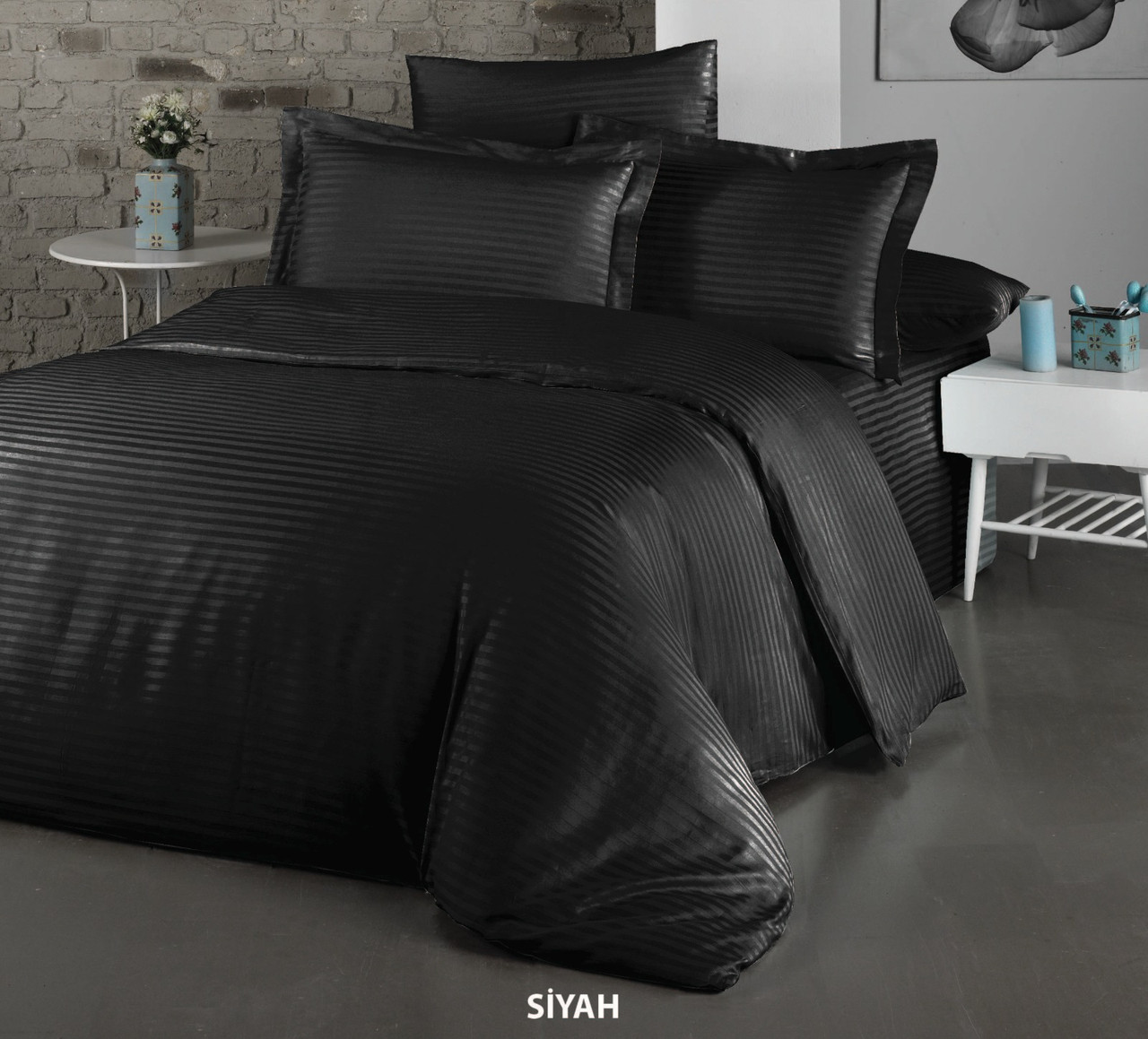 Постільна Білизна Страйп Сатин хлопок Туреччина Cotton Shine Чорний 200х220см