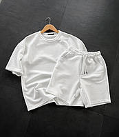Мужской базовый костюм: футболка+шорты (белый) kv1 качественная повседневная спортивная одежда для парней mood