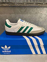 Мужские кроссовки Adidas Samba White/Green Gum (белые с зеленым) спортивные повседневные весенние кеды 0805