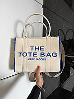 Женская сумка шопер Marc Jacobs Tote Bag Textile (белая с синим) Gi8418 стильная с короткими ручками текстиль