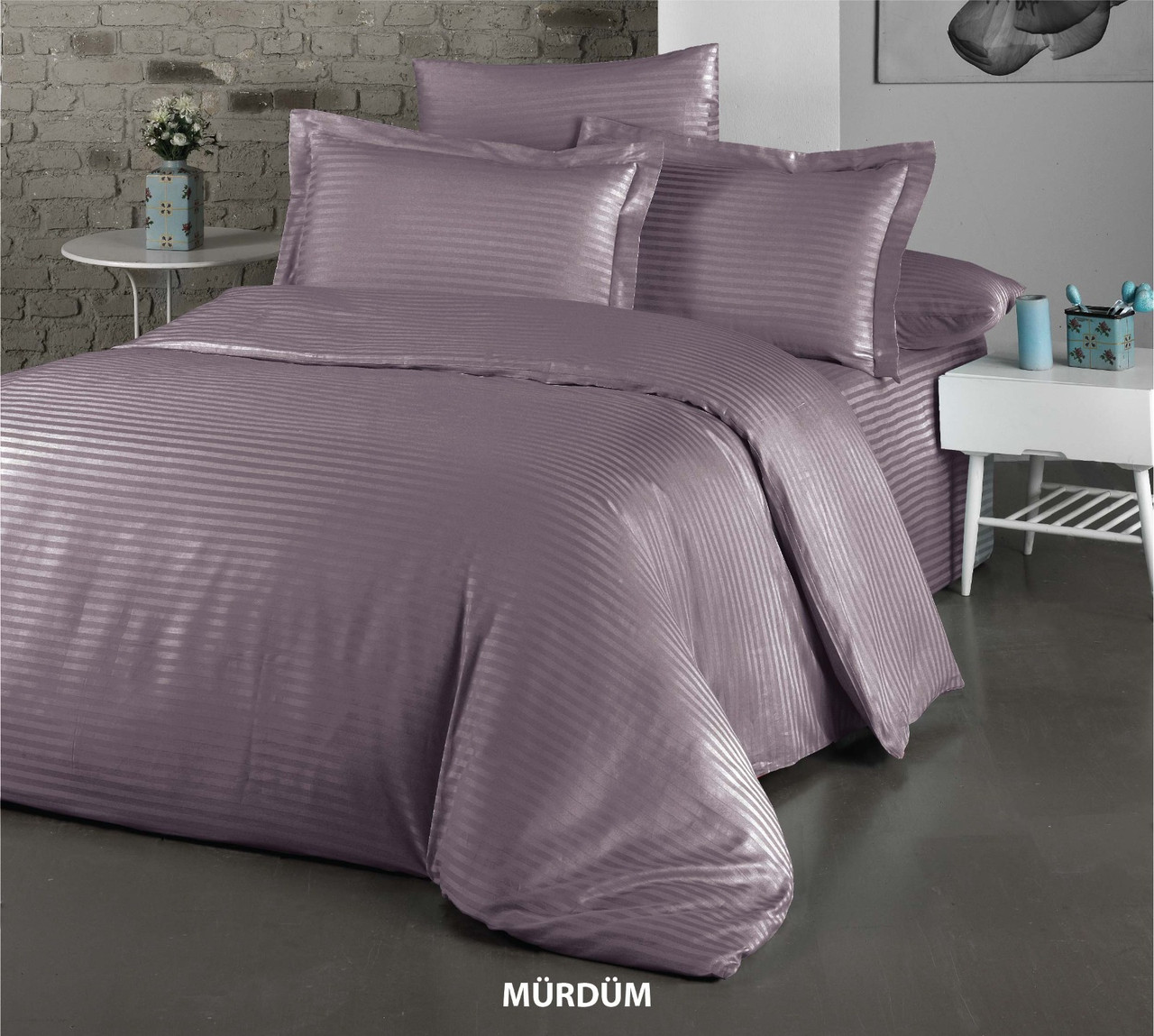 Турецька Постільна Білизна Cotton Shine Stripe Satin Лаванда 200х220см
