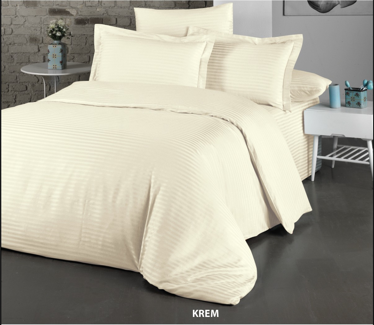 Сімейна Постільна Білизна Cotton Shine Stripe Satin Кремовий 160х220см (2 шт)