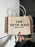 Женская сумка шопер Marc Jacobs Tote Bag Textile (белая/шоколад) Gi8417 стильная с короткими ручками текстиль