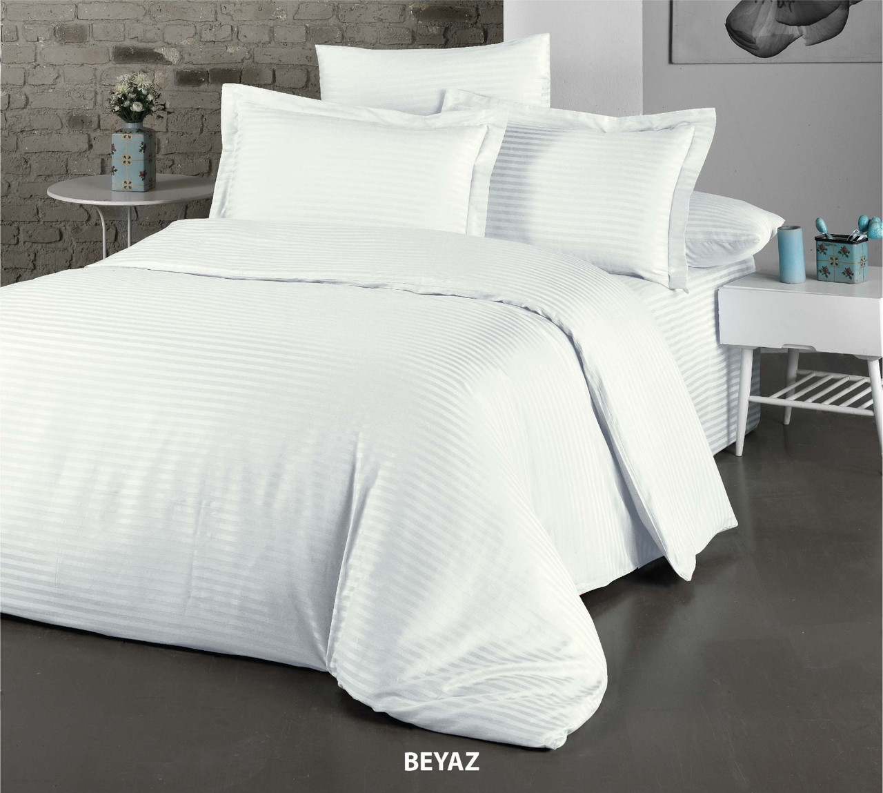 Постільна Білизна Страйп Сатин хлопок Туреччина Cotton Shine Білий 200х220см