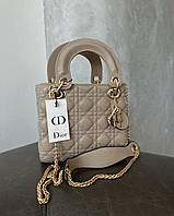 Женская подарочная сумка Christian Dior D-Lite Mini Dark Beige (бежевая) AS417 стильная с надписью Диор cross