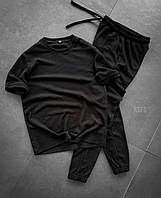 Мужской базовый костюм: футболка+штаны (черный) ksf5 качественная повседневная спортивная одежда для парней