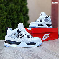 Женские кроссовки Nike Air Jordan 4 (белые с чёрным и серым) светлые спортивные повседневные кроссы О20774