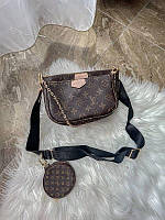 Женская сумка клатч "3 в одной" LV Multi Pochette Black (коричневая) S45 модная стильная вместительная cross