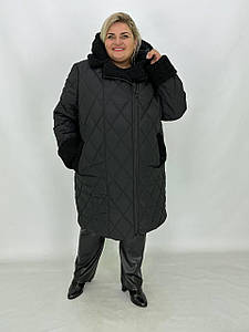 Зимова  комбінована куртка "Теддік" з плащової тканини з капюшоном  66-68 70-72 74-76